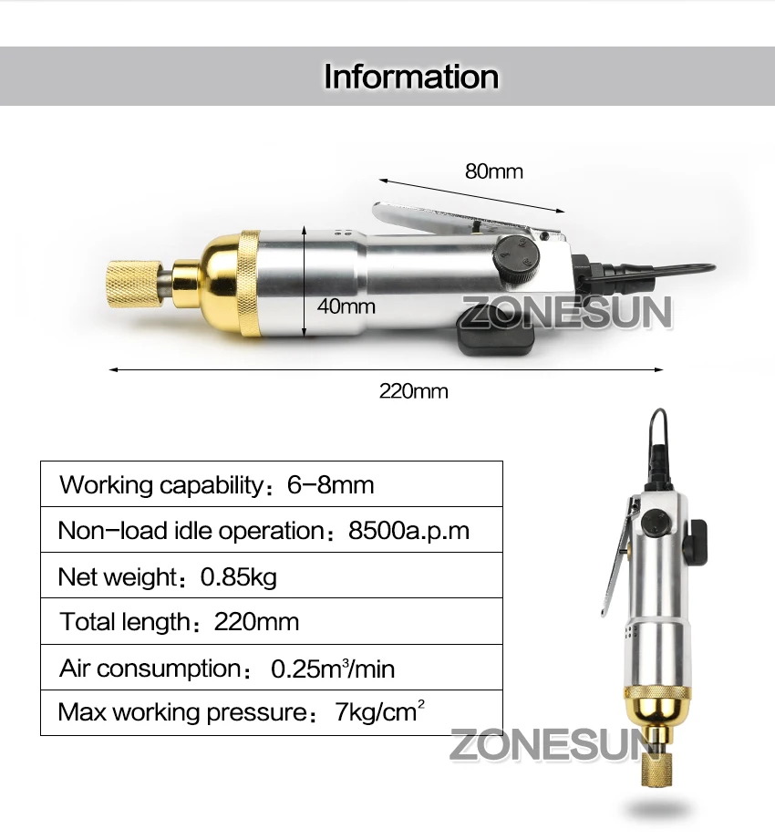 ZONESUN укупорки портативная Пневматика Электроинструмент укупорки бутылок упаковочного оборудования крышкой tightener ограничения diameter10-50mm