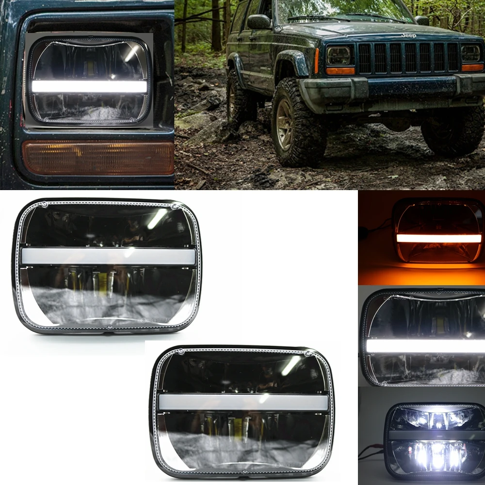 DOT 5 x 7inch Rectangular LED Headlights w/DRL Turn Signal for Jeep