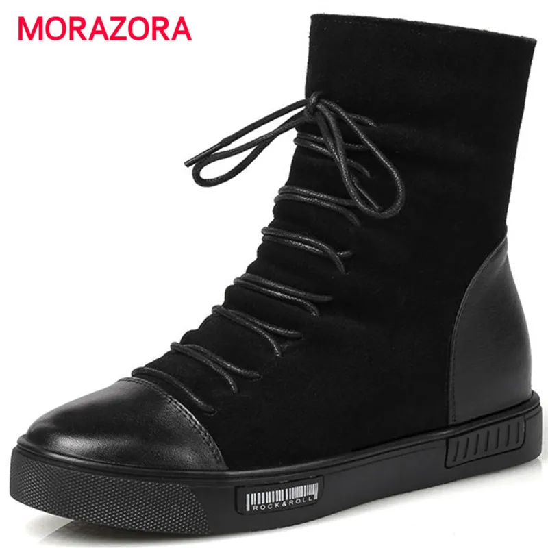 

MORAZORA 2018 new comfortable short plush round toe women boots fashion height increasing zipper ankle boots autumn winter boots