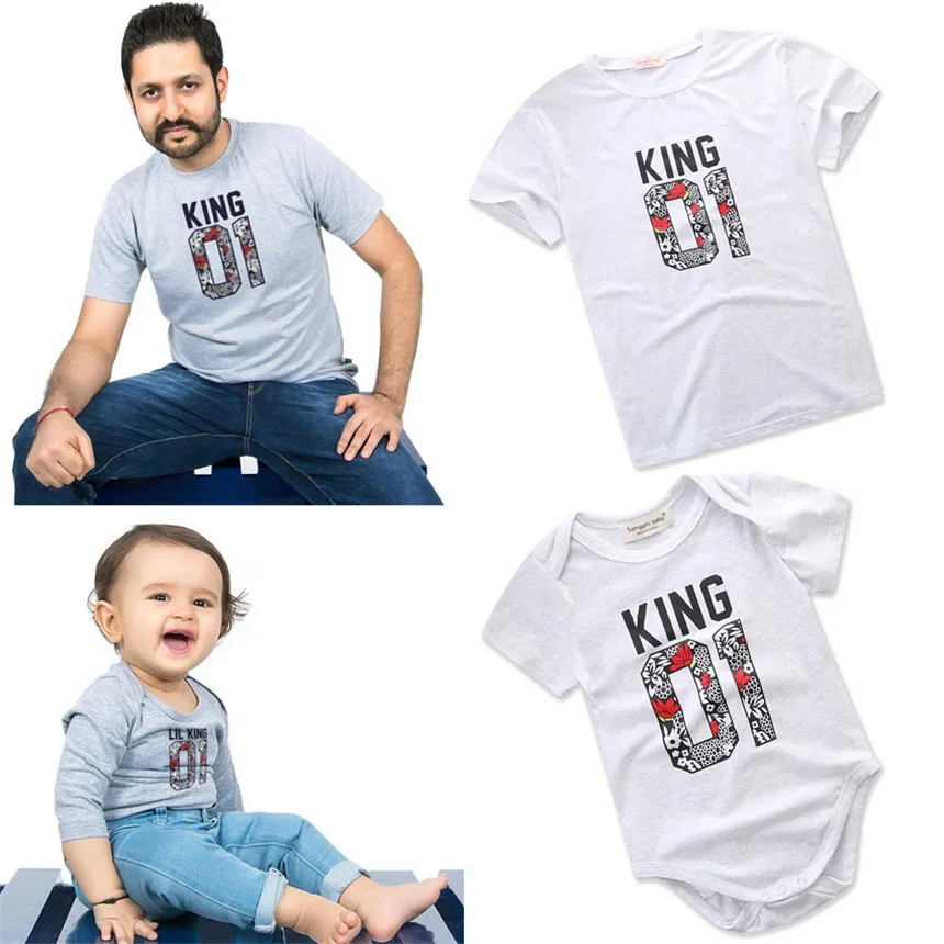 Orang Tua Anak Pakaian Musim Panas Daddy dan ME Pakaian Bayi Katun Lengan Pendek Baju Monyet Jumpsuit Ayah Kaus Keluarga Pencocokan Pakaian- internasional