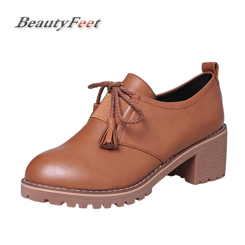 

Platform Shoes Woman Thick Heels Oxford Shoes For Women Leather Creepers Casual Oxfords Black Brown Flats Women Shoes BeautyFeet