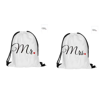 

Mr And Mrs Printed Drawstring Backpack Fashion Polyester Bags For Couples Lovers Pouch Backpacks With Two Sided Printing