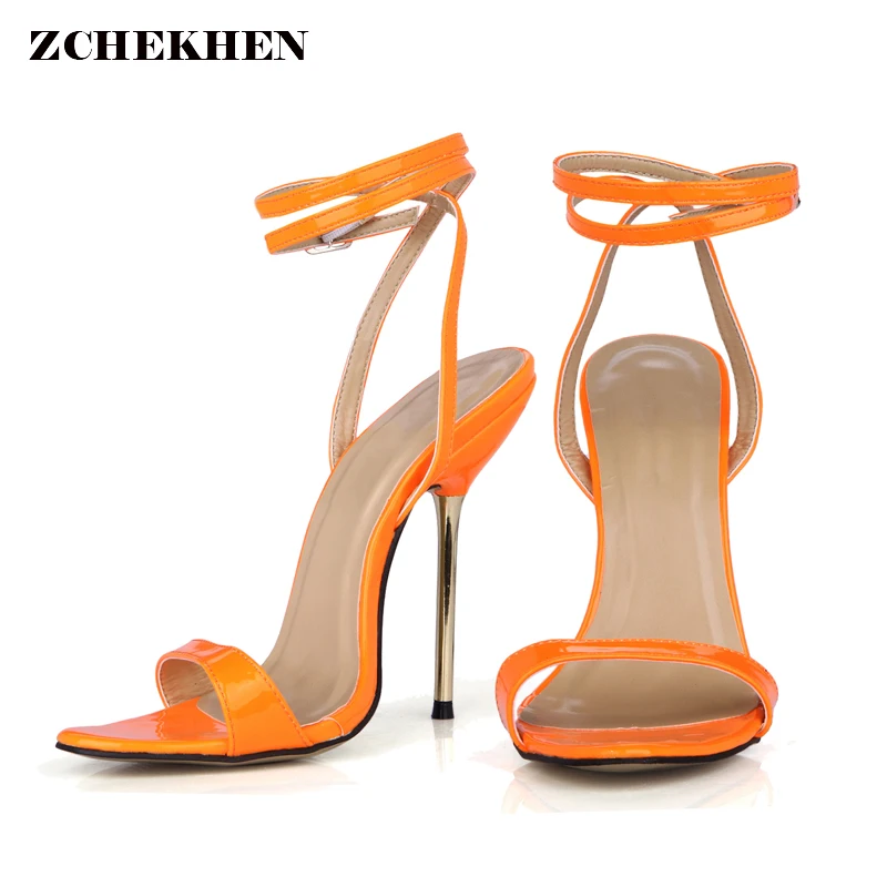 

Women Summer candy color High Heel Sandals metal thin High Heel Shoes Woman Ankle Strap Buckle Sandal size 35-43