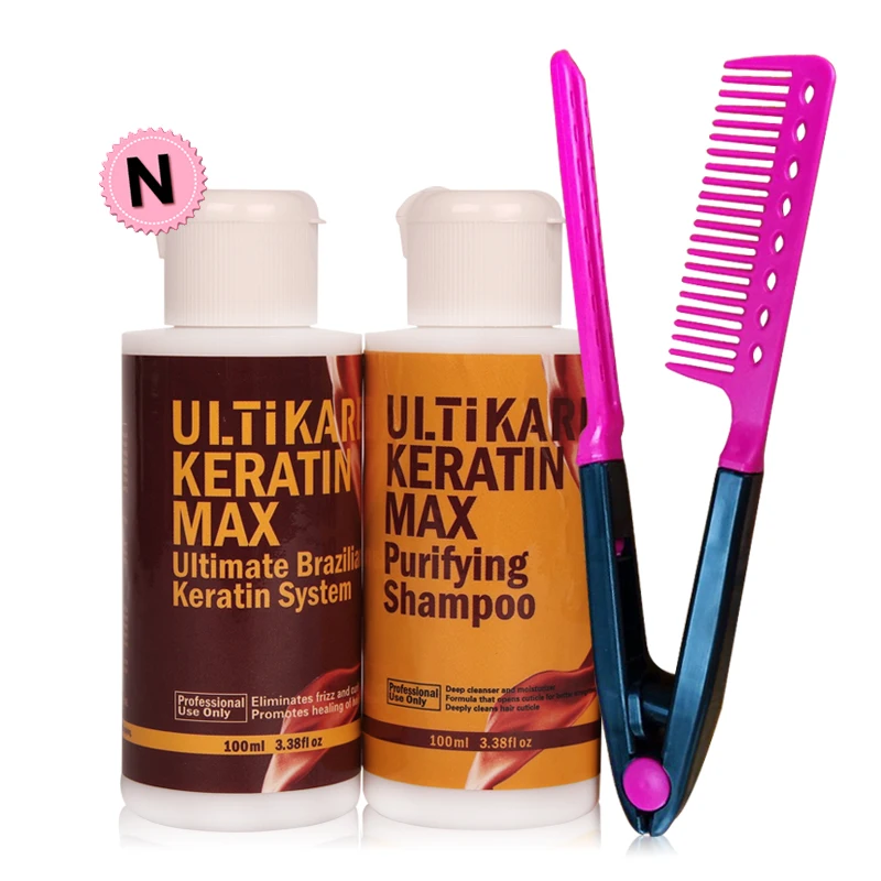 

Brazilian Keratin Hair Treatment 100ml 5% Formalin+100ml Purifying Shampoo Straighten Normal Cruly Hair+Free Comb Set