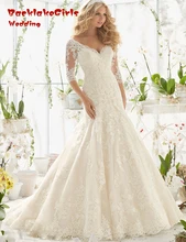 BacklakeGirls Tulle Zipper Back Custom Made V Neck Sexy Lace Mermaid Wedding Dresses 2017 For Bride