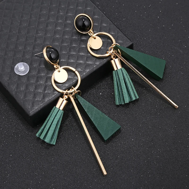 XIYANIKE этнические массивные геометрические деревянные серьги с кисточками Зеленые Черные серьги для женщин Bijoux модные ювелирные изделия Brincos E1087