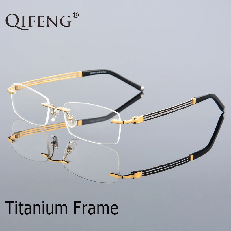 

QIFENG Rimless Spectacle Frame Eyeglasses Men Computer Optical Myopia Titanium Clear Lens Glasses Frame For Male Eyewear QF234