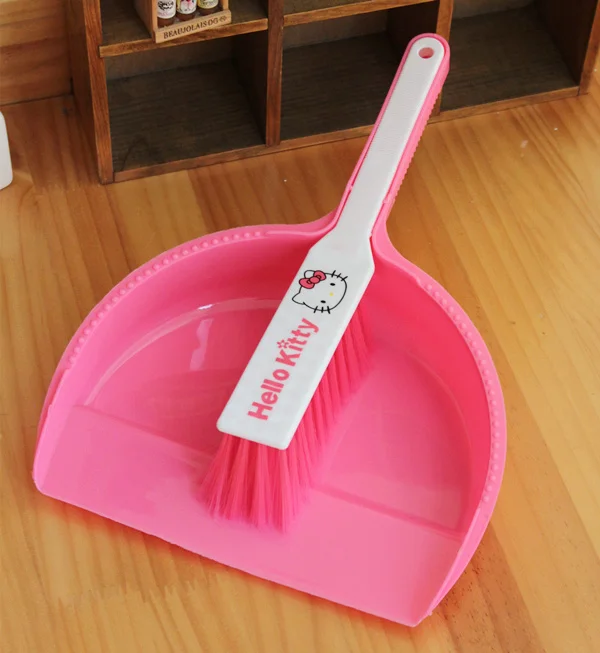 1 Set.Kawaii Pink Kitty Cat Desktop Mini Brooms & Dustpans Set.Cute Household Cleaning Tools