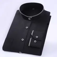 Мужская рубашка Social Slim Fit Повседневная рубашка с воротником-стойкой и длинным рукавом, однотонная черная и белая рубашка, Мужская одежда, большие размеры 4XL