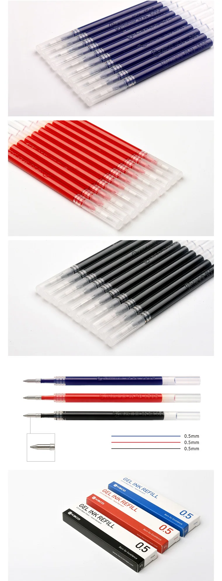 4 вида цветов Xiaomi Youpin Kaco геля чернил Refill Стандартный Универсальный 10 шт./кор. гелевые ручки 0,5 мм для заправки зажигалок школьные канцелярские принадлежности
