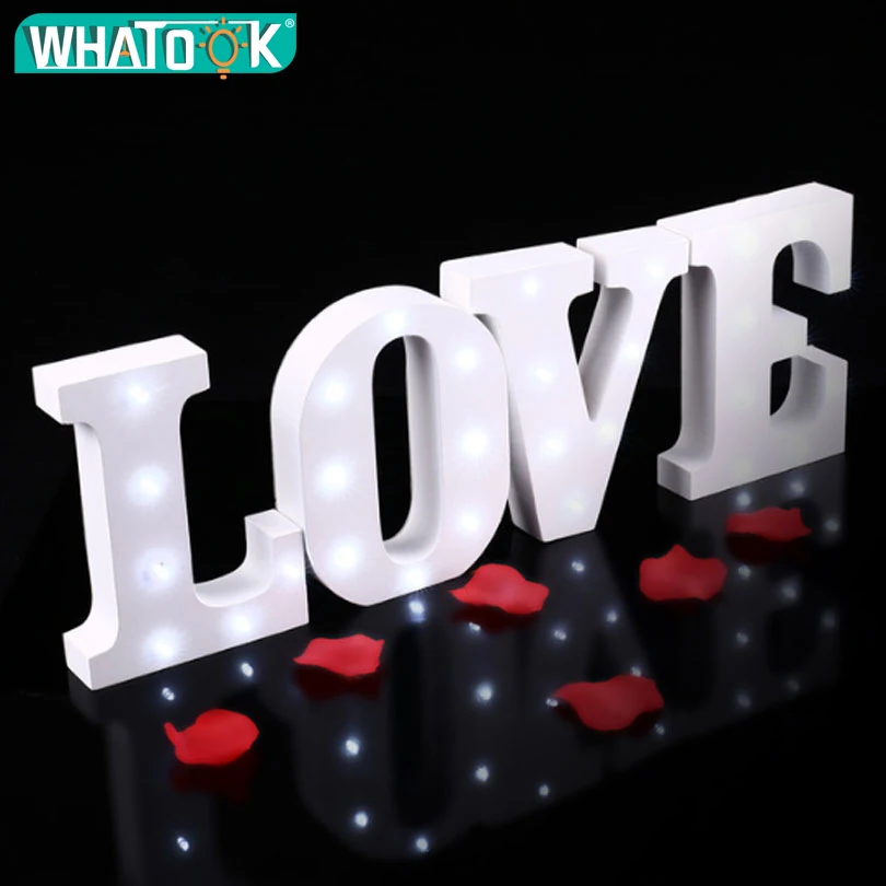 

White 26 Letter LED Wooden letter lamp Sign Marquee Alphabet Night Light wood Wall lithts For baby home Wedding Decoration lamp