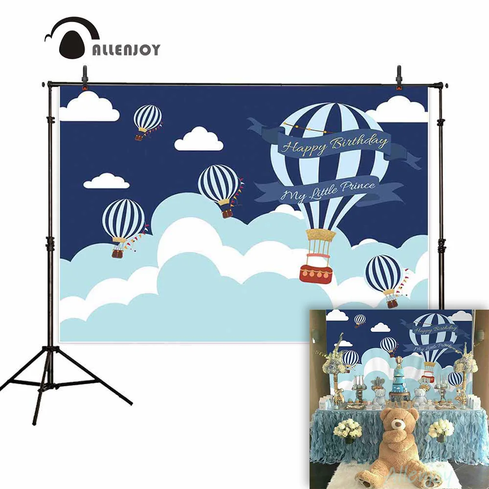 

Allenjoy kids background for photography happy birthday little prince hot air balloon backdrop newborn baby customize photocall