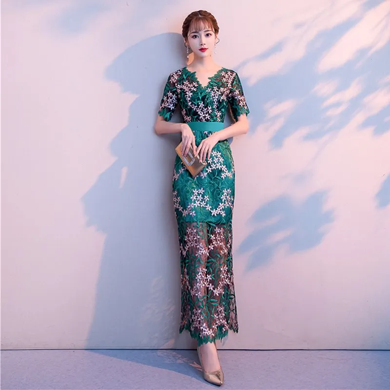 Ruthshen блестящее платье Robe De Soiree черные платья для выпускного кружева и зеленый