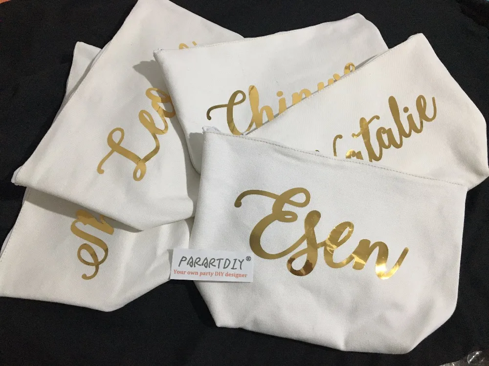 

Personalised gold Bridesmaid names wedding Gift Make Up Bags Unique Gift for Bridal shower Party Bags favors
