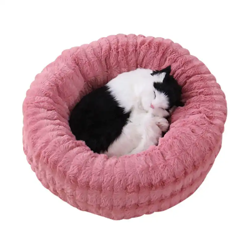 Warm Donut Cuddler Cats Dog Bed Plush Dog Soothing Bed Pet