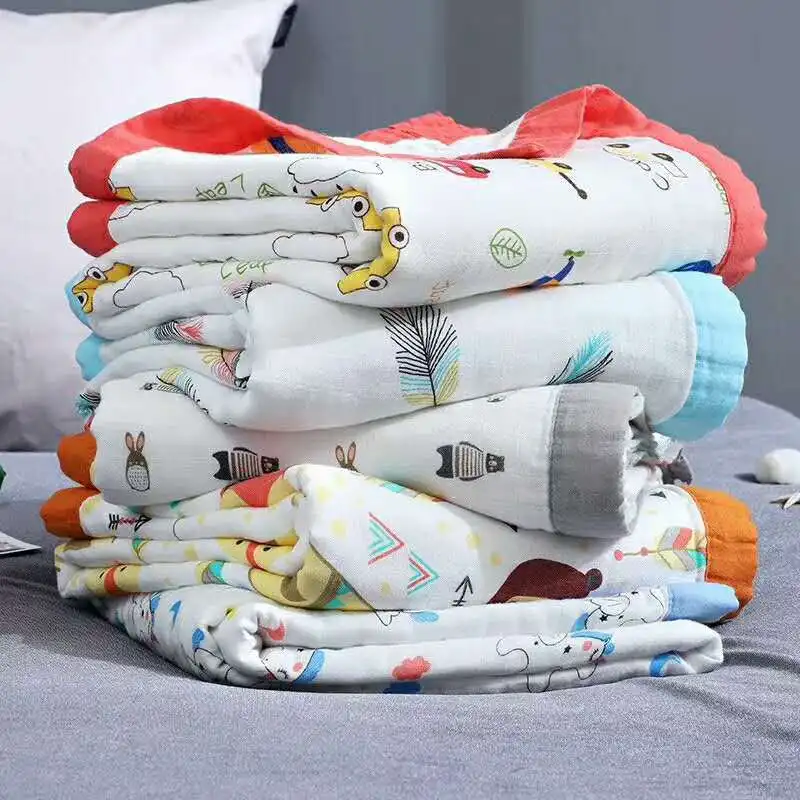 New 4 Layers Bamboo Baby Muslin Blanket Newborn Swaddles Soft Cartoon Blankets Bath Gauze Infant Wrap Sleepsack Multi-use Diaper (4)