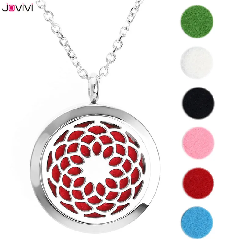 

JOVIVI Stainless Steel Round Sahasrara Chakra Aromatherapy Essential Oils Diffuser Necklace Locket Pendant with 6 Oil Refill Pad