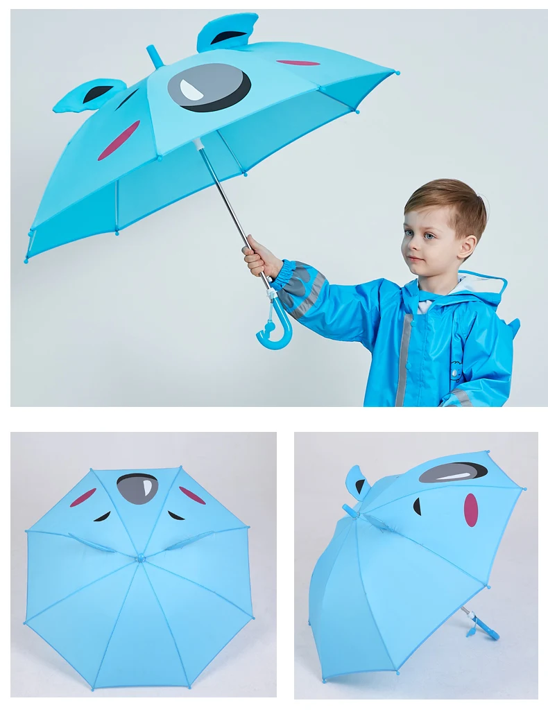 7.Cute Cartoon Children Umbrella Animation Creative Long-handled 3D Ear Modeling Kids Umbrella for Boys Girls