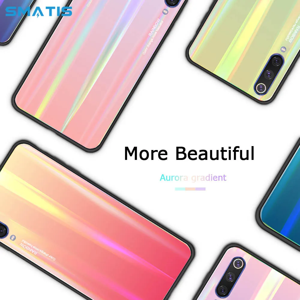 

Colorful Cover Case for iPhone XS 7 XS MAX 6S 8 6 Plus Glitter Luxury Laser Tempered Glass Shockproof Aurora Gradient Waterproof