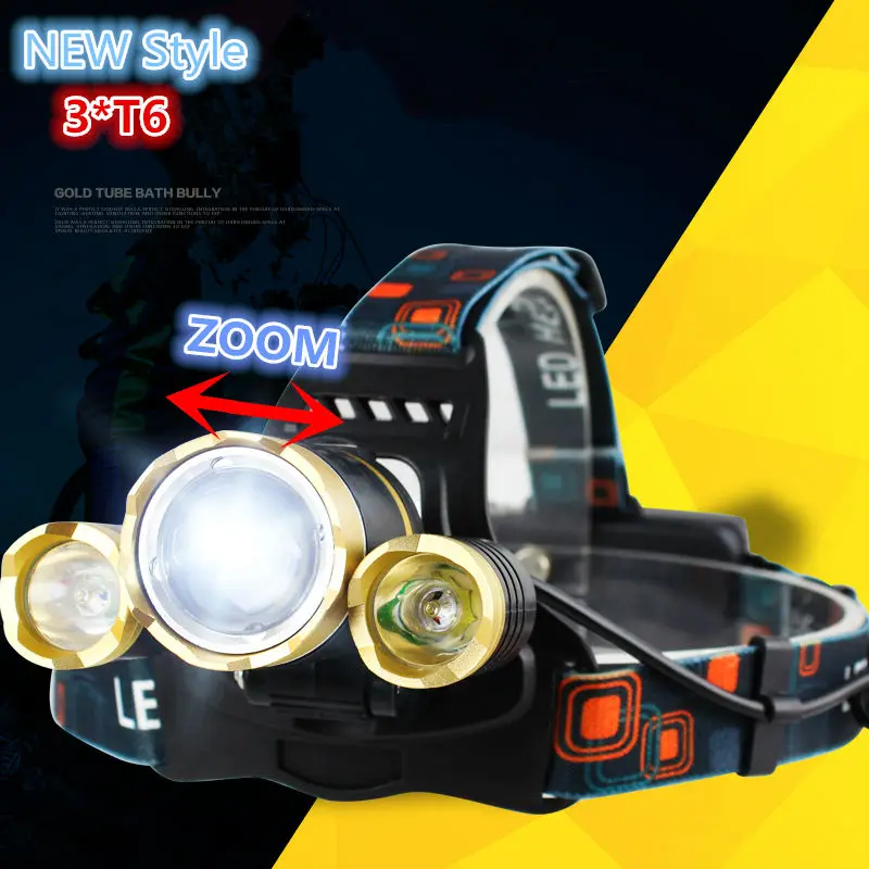New 3xCREE XM L T6 Zoomable LED Headlight 8000Lumens 4 Modes Headlamp Rechargeable Head font b