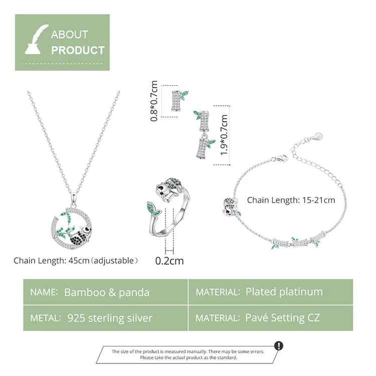 Bamoer 4 в 1 Ювелирные наборы Панда и бамбук дизайн ожерелье серьги кольцо браслеты для женщин серебро 925 ювелирные изделия ZHS130