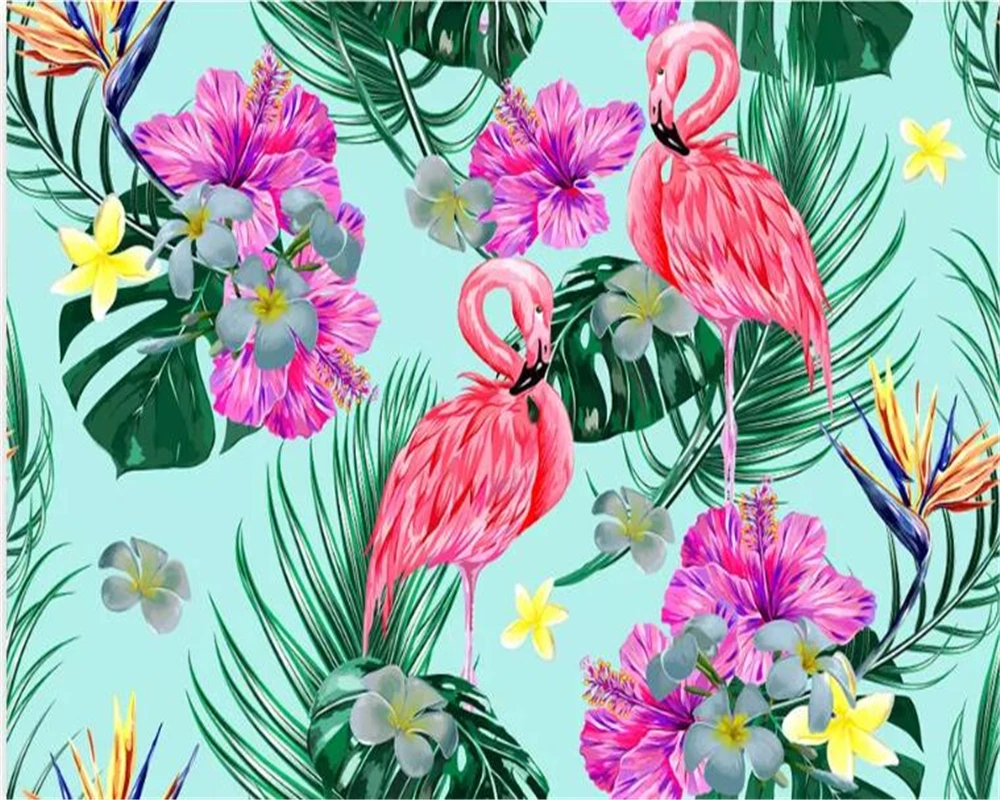 

beibehang 3d mural wallpaper Custom photo wallpaper flamingo flowers plants tropical rainforest wall wallpaper for kids room