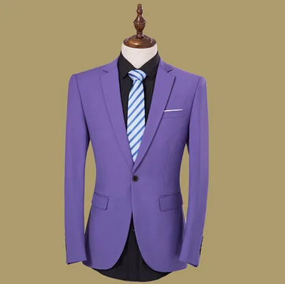 Новое поступление, мужские приталеные блейзеры на одной пуговице, повседневный костюм, темно-красный, темно-синий пиджак, платье, Мужская одежда, M-4XL - Цвет: Purple