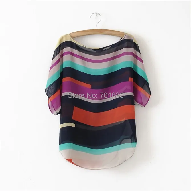 

Blusas Femininas 2016 Summer Chiffon Blouse Women Patchwork Half Sleeve Pocket Vertical Striped Batwing Shirt Boho Tops S-XXXL