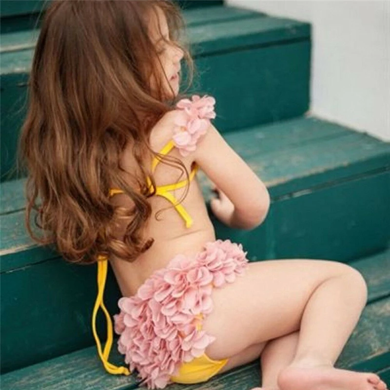 

Baby Girl Swimwear Two Piece Suits Toddler Kid Baby Girls Flower Lovely Cute Girl Swimsuit Lace Up Swimwear Bathing Suit