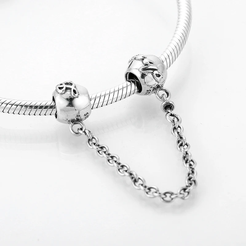 Модная 925 пробы Серебряная круглой формы DIY тонкая безопасная цепочка бусины подходят к оригиналу Pandora талисманы браслет Изготовление ювелирных изделий