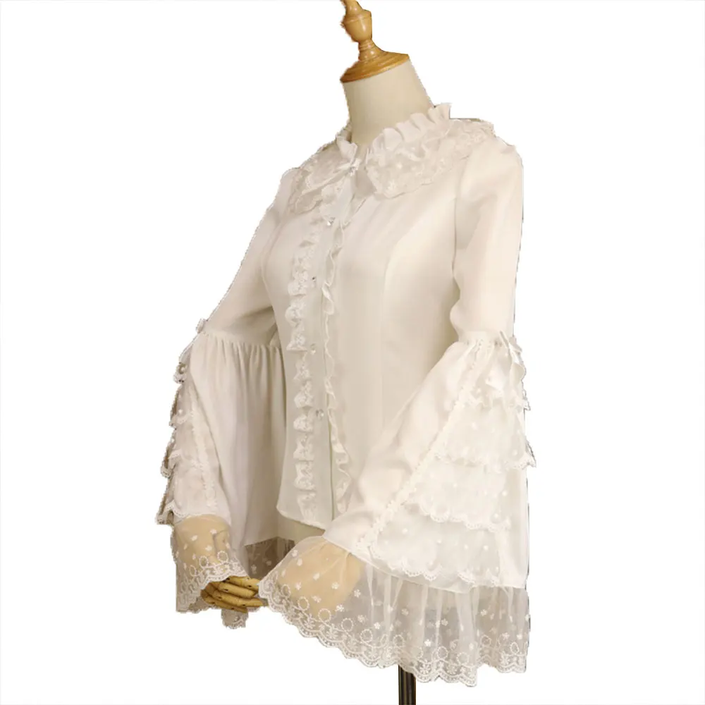 

Retro Style Women's Chiffon Shirt Ruffled Flare Sleeve Lolita Blouse