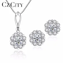 CZCITY из натуральной 925 пробы серебряные Лепестковые серьги ожерелье для женщин обручальные свадебные ювелирные наборы 925 Серебряные украшения подарок