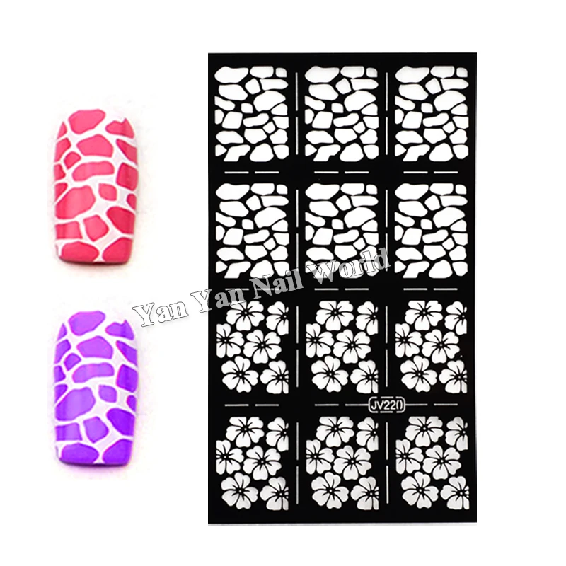 1sheet New Reusable Stamping Nail Art Hollow Stickers Black Vinyls 1sheet New Reusable Stamping Nail Art Hollow Stickers Black Vinyls Irregular Grid Pattern Template Stencil Guide Manicure Tools In Decals From