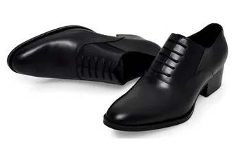 

New mens genuine leather dress shoes high heels fahsion round toe lace up oxford wedding shoes height increase career work shoe
