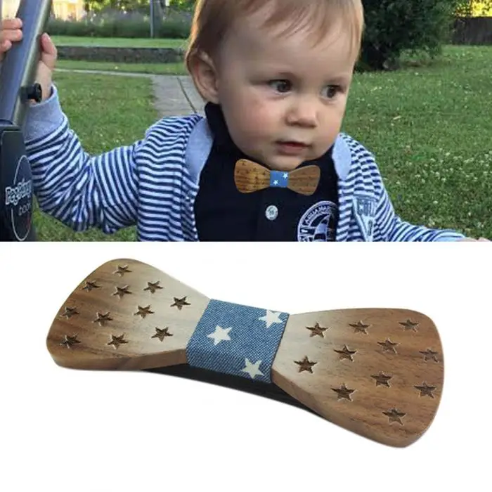 Children Kids Wood Bow Tie Carving Stars Butterfly Wooden Bowtie Wedding Party Accessories NGD88