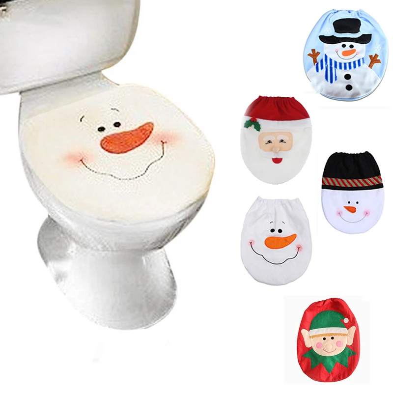 1pcslot New Year Christmas Decorations for Snowman Santa Claus Toilet Lid Cover Xmas Christmas Home Bathroom Ornaments navidad