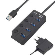 4 порта USB 3,0 концентратор 5 Гбит/с переключателем светодиодный Мульти USB разветвитель адаптер питания США/ЕС для MacBook Pro ноутбук ПК компьютер периферийные устройства