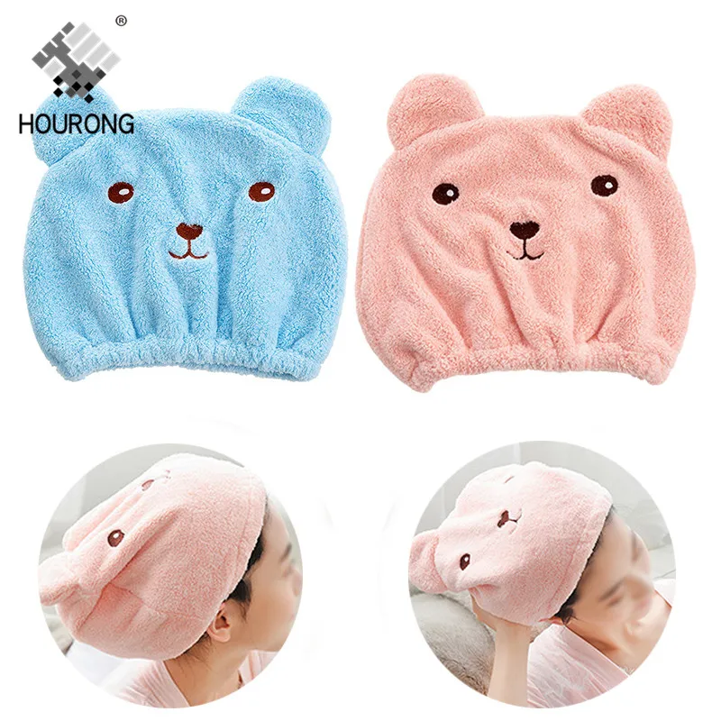 

Cute Bear Shower Cap Hair Wrapped Towels Microfiber Shower Hats Bath Caps Strong Absorbing Quickly Dry Hair Cap Bath Accessories