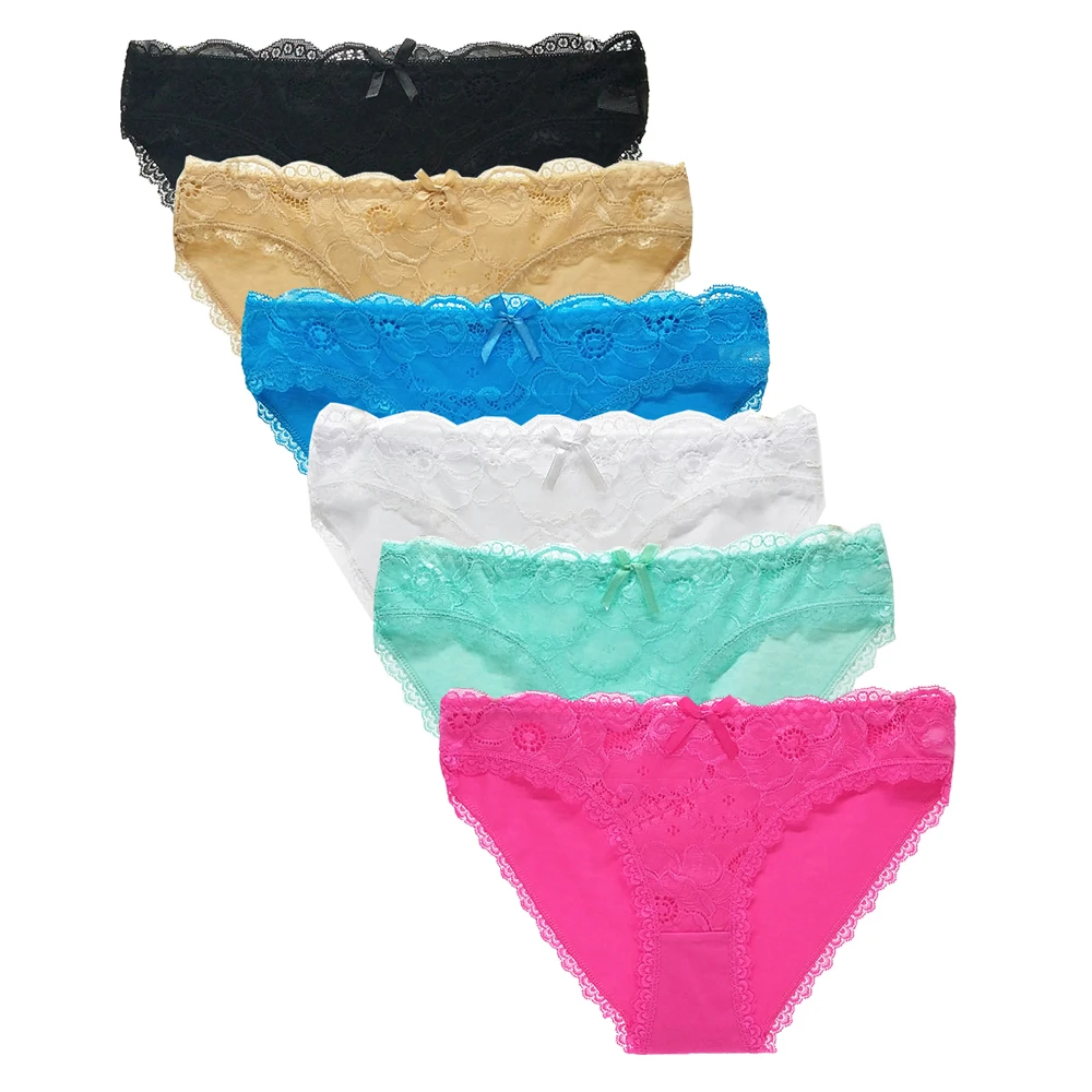 

Women's Cotton Panties Briefs Sexy Lingerie Young Girl Kawaii Underwear Lace Low Waist Comfortable culotte femme 6 Pcs /lot
