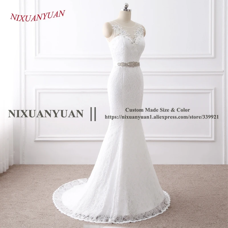 reception dress for bride New Elegant Flowers Lace Wedding Dress 2020 Scoop Neck Mermaid Bridal Gown Simple vestido De noiva Sash vestido de noiva sereia modest wedding dresses