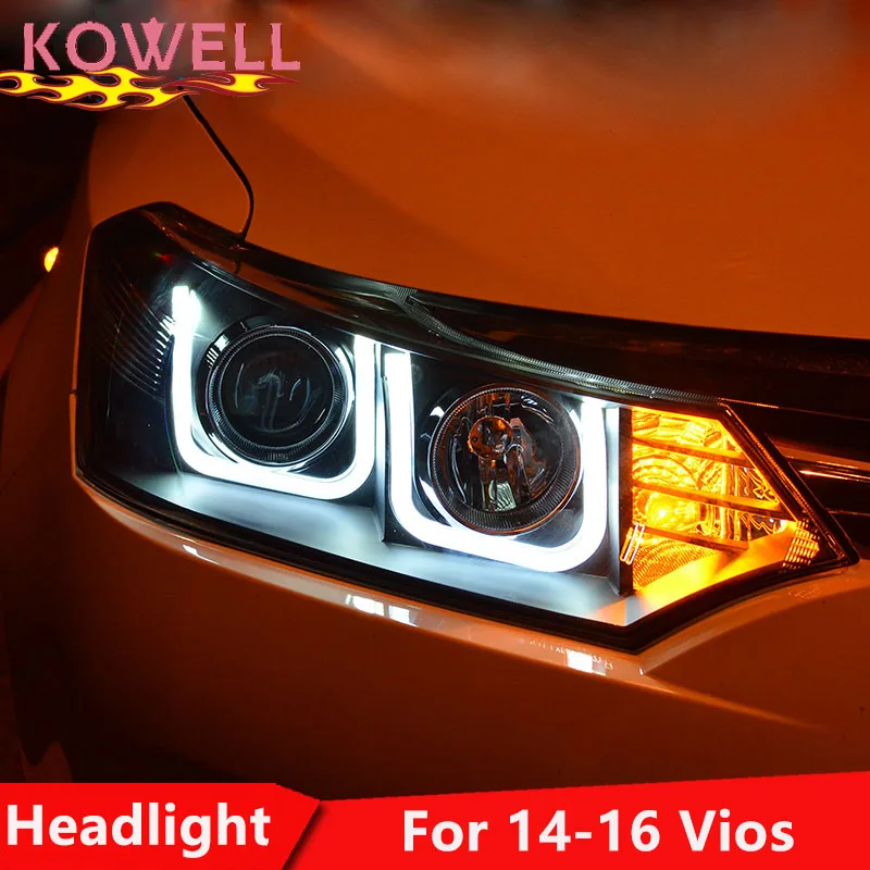 KOWELL стайлинга автомобилей для Toyota Vios фары- Vios Светодиодные фары фара светодиодный проектор DRL фар H7 Биксеноновая разрядная лампа высокой интенсивности