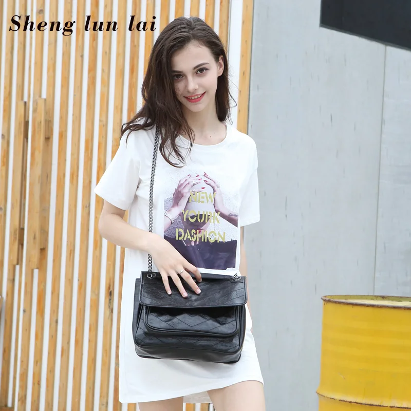 

Sheng lun lai Famous Designer Women Bag Small Flap Chain Shoulder Bag 100% Genuine Cow Leather Bags For Women Luxury Brand Bag