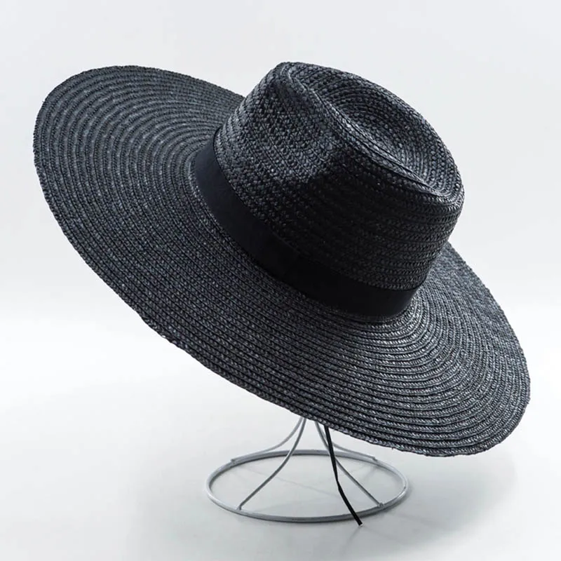 13cm Big Brim Straw Sun Hats for Women Men Beige Black Wide Brim Jazz Hats Sun Protection Beach Hat Derby Church Summer Fedoras