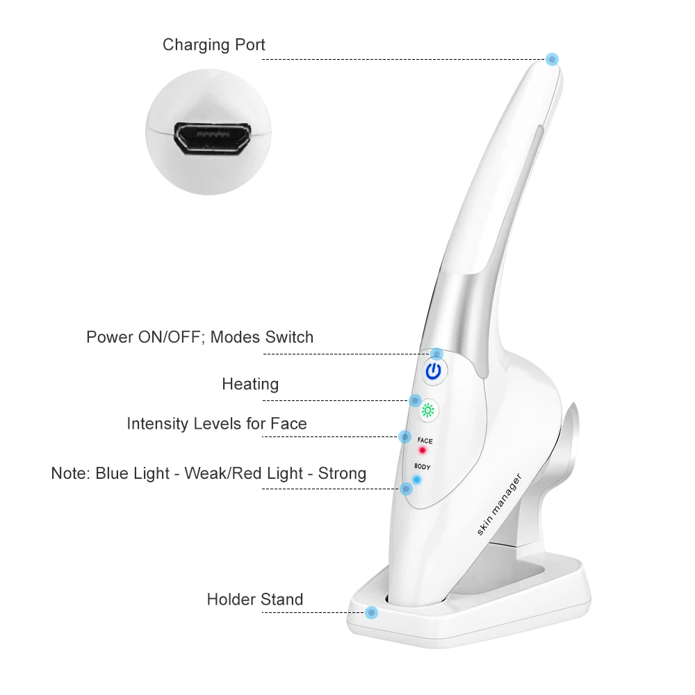  Microcurrent Iron Heat Vibration Massager Ion Lead In Wrinkles Remover Face Lifting Facial Machine 
