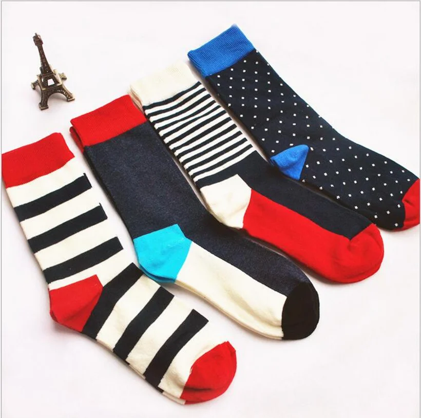New colour stripes men crew socks of happy sock casual harajuku dress