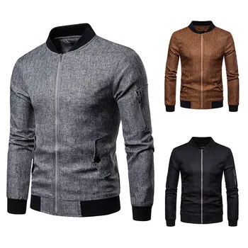 

2019 New Men'S Bomber Zipper Jacket Male Casual Streetwear Mandarin Collar Long Sleeve Slim Fit Spring Autumn Coat Men Clothing