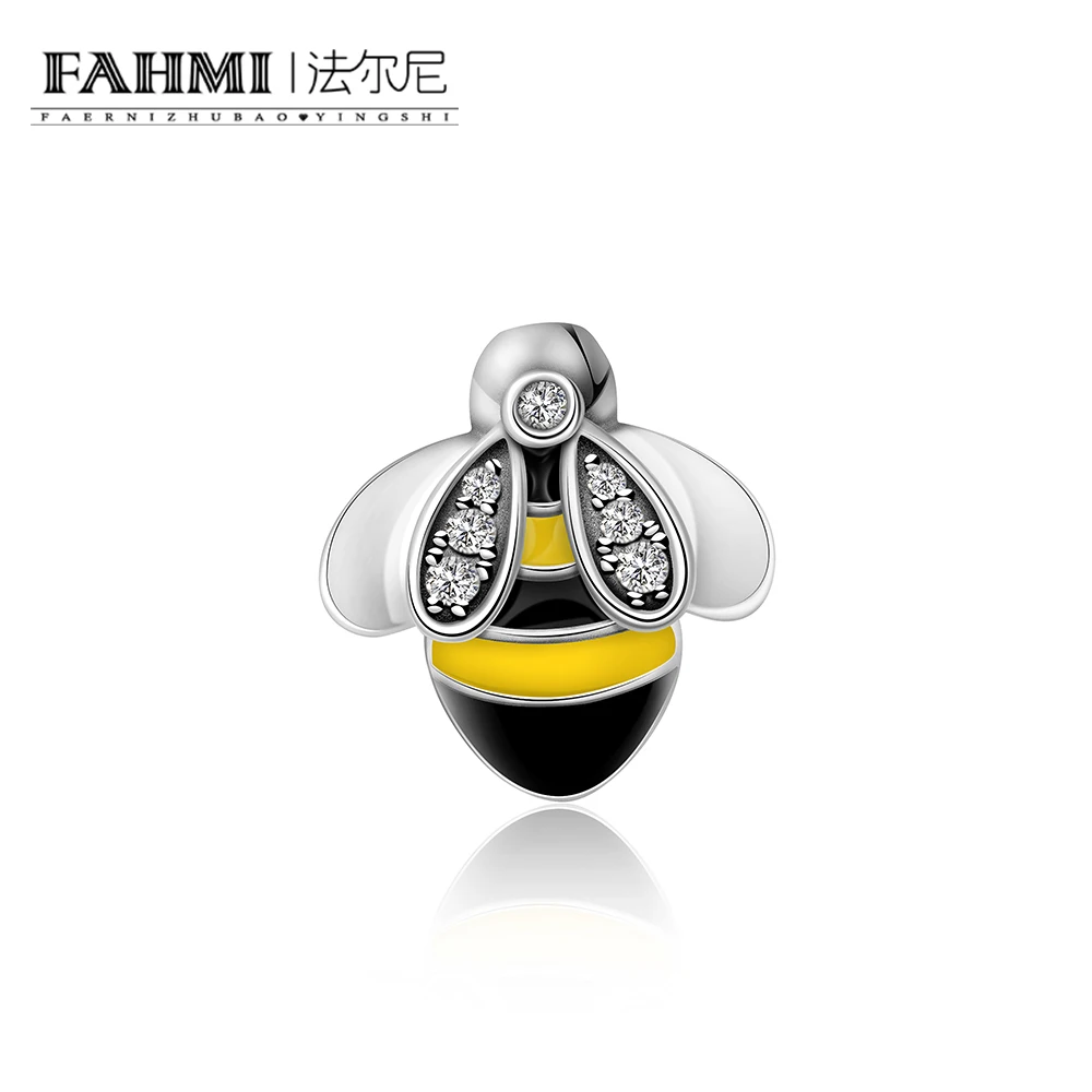

FAHMI 100% 925 Sterling Silver Sweet and Generous Cute Bee Charm Beaded Original Women Gift Jewelry Factory Direct