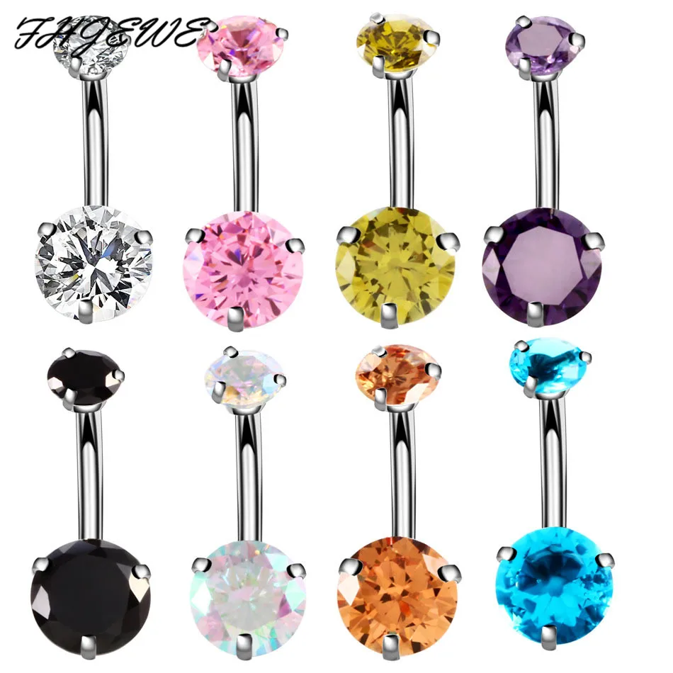 Trendy AAA CZ Zircon Belly Button Ring 14G Surgical Stainless Steel