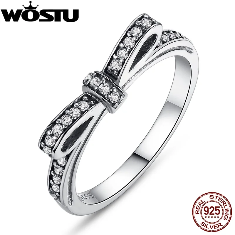 

Christmas Authentic 100% 925 Sterling Silver Bow Knot Wedding Ring With Crystal Compatible With Original Jewelry XCH7104