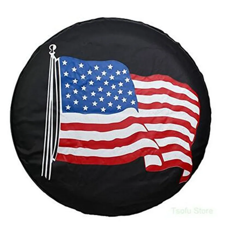 

1Pcs Car Tire Cover 14", 15",16" 17 inch USA America Flag Logo Black PVC PU Spare Tyre Wheel Valve Covers For Cars Accessories